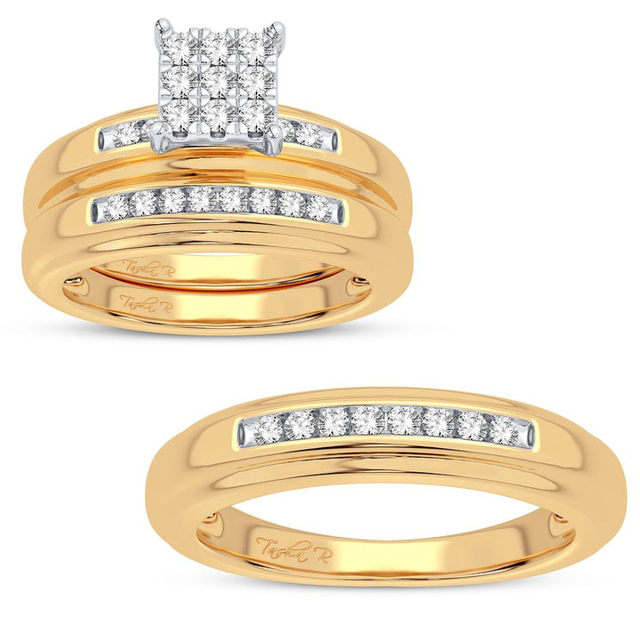 10k Yellow Gold 0.50CT Lab Diamond Womens Trio Wedding Ring Set