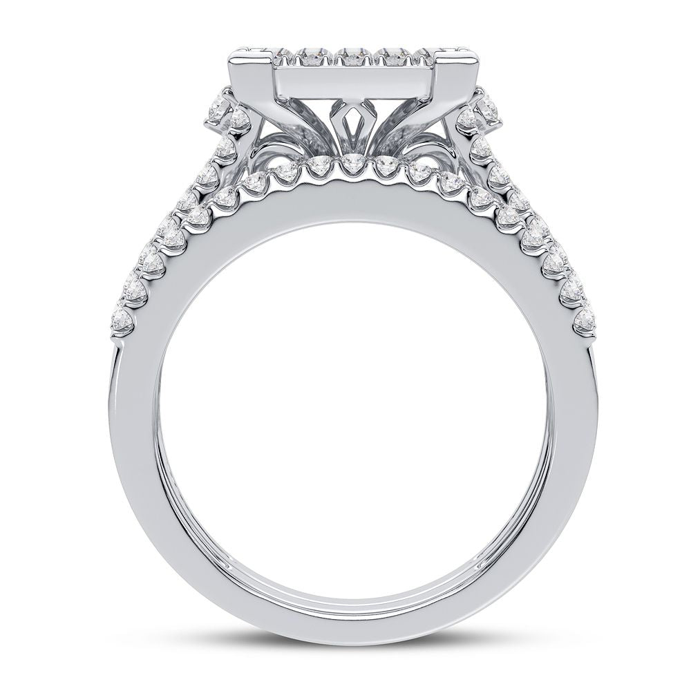 10k White Gold Lab Diamond Bridal Ring Set 1CT Elegance