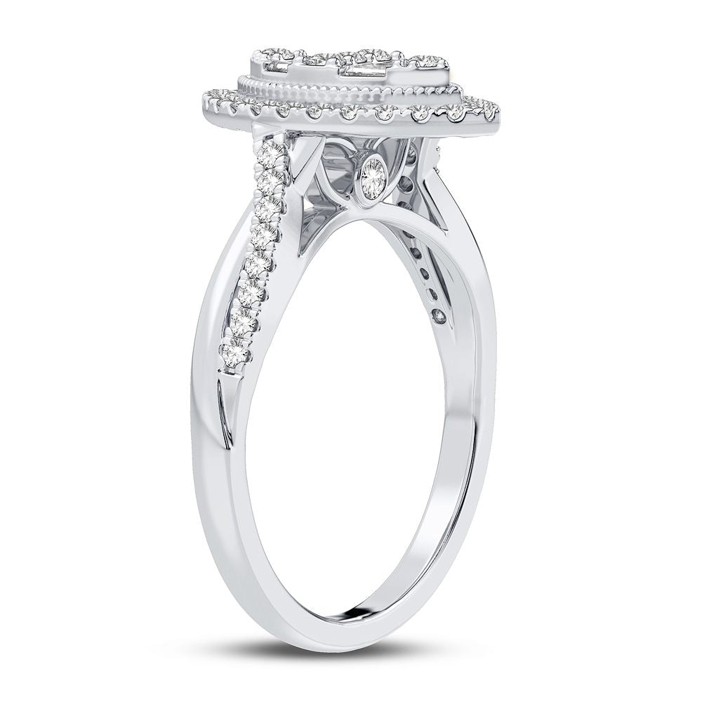 Elegant 10k White Gold Lab Diamond Womens Engagement Ring