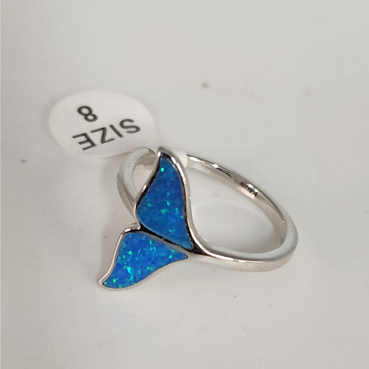 925 Sterling Silver Blue Opal whale Tail Ring size 8