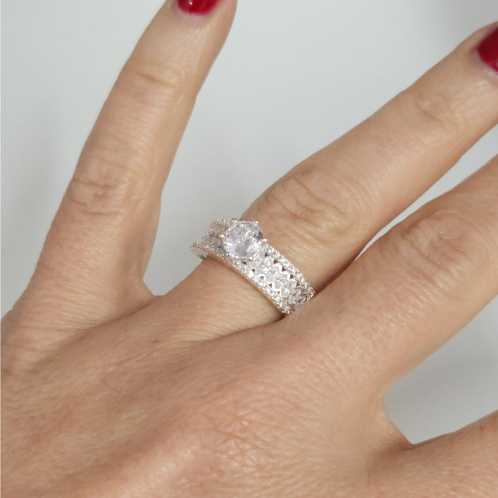 925 Sterling Silver Solitaire wide Band Ring size 9