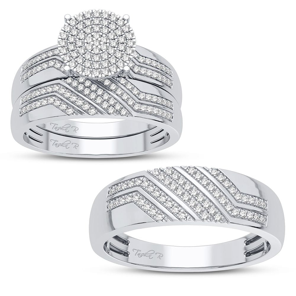 10k White Gold 0.50CT Lab Diamond Trio Wedding Set for Her
