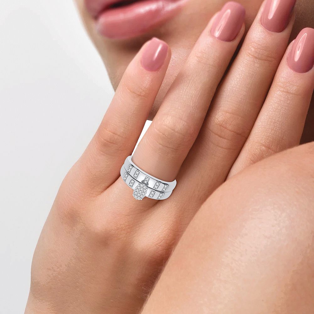 10k White Gold Lab Diamond Trio Set for Womens Elegance