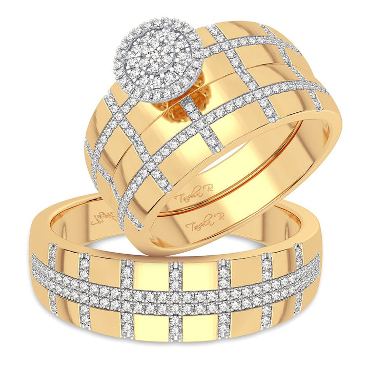 10k Yellow Gold Lab Diamond Trio Wedding Ring Set