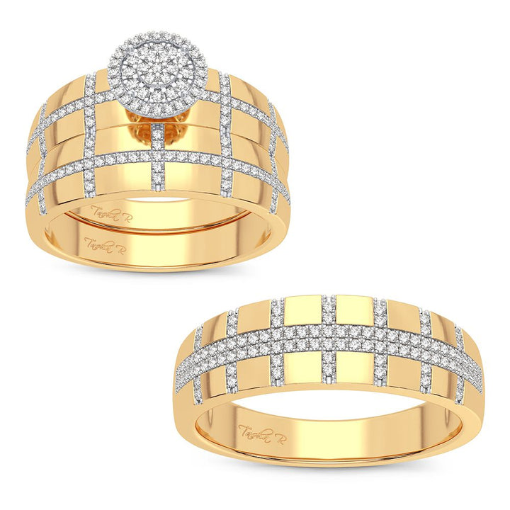 10k Yellow Gold Lab Diamond Trio Wedding Ring Set