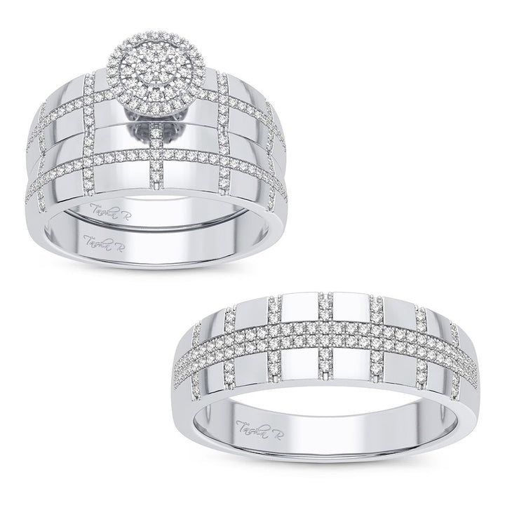 10k White Gold 0.50CT Lab Diamond Trio Wedding Set for Her