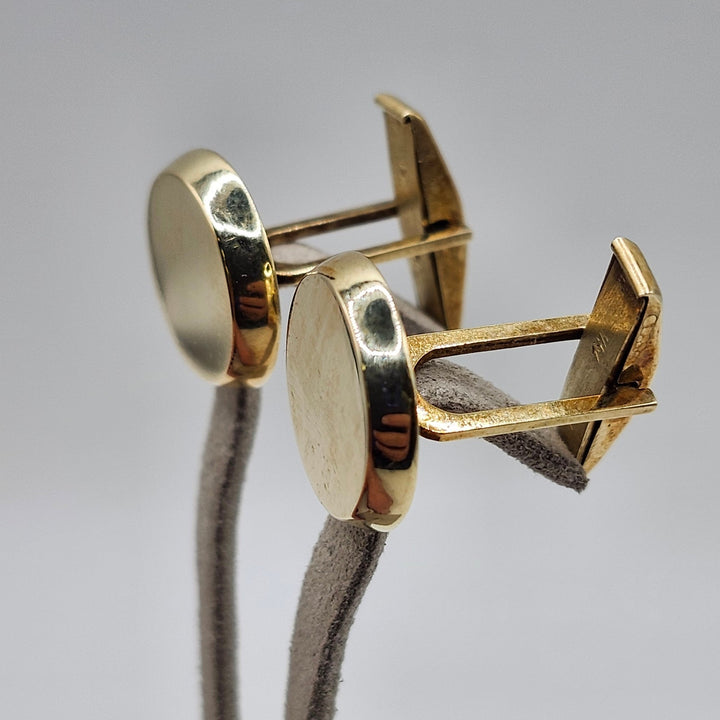 Vintage Solid 14K Yellow Gold Round Disc Cufflinks Hollow 8.0g Classic Formal