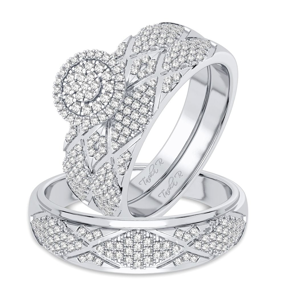 10k White Gold 0.50CT Lab Diamond Womens Trio Wedding Ring Set