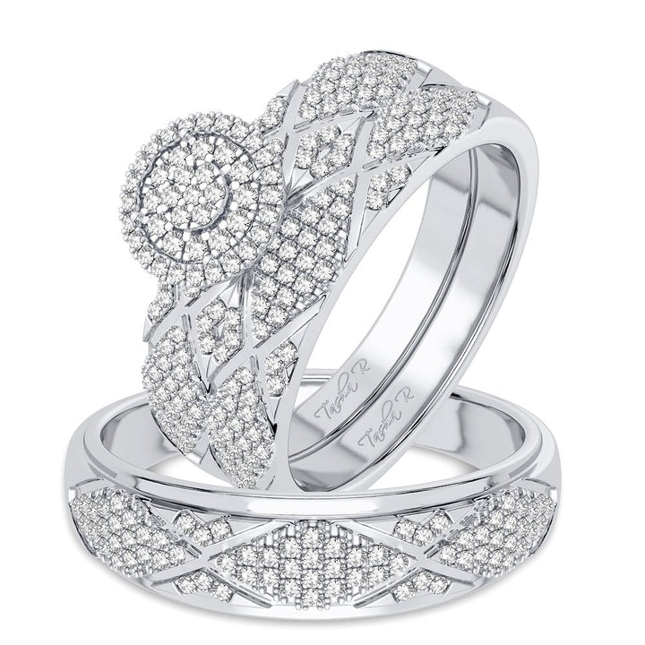 10k White Gold 0.50CT Lab Diamond Womens Trio Wedding Ring Set