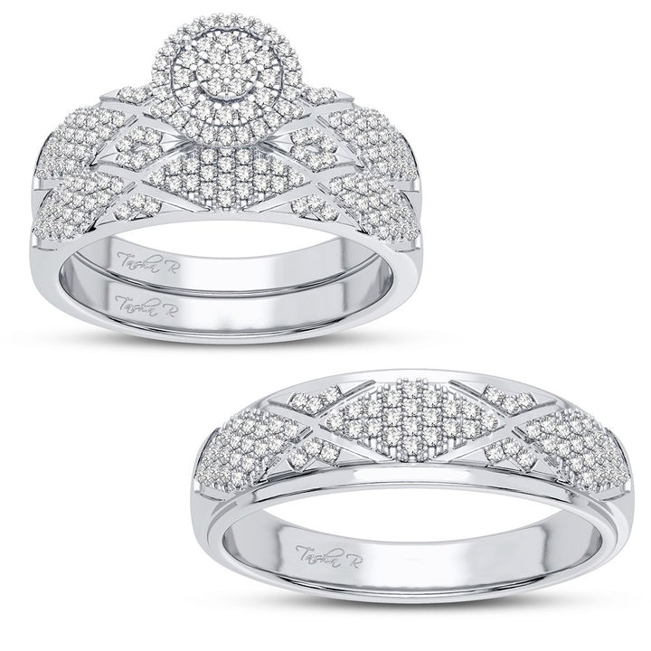 10k White Gold 0.50CT Lab Diamond Womens Trio Wedding Ring Set