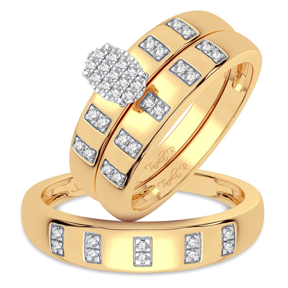 10k Yellow Gold Lab Diamond Trio Wedding Ring Set for Her