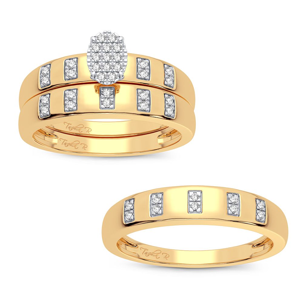 10k Yellow Gold Lab Diamond Trio Wedding Ring Set for Her