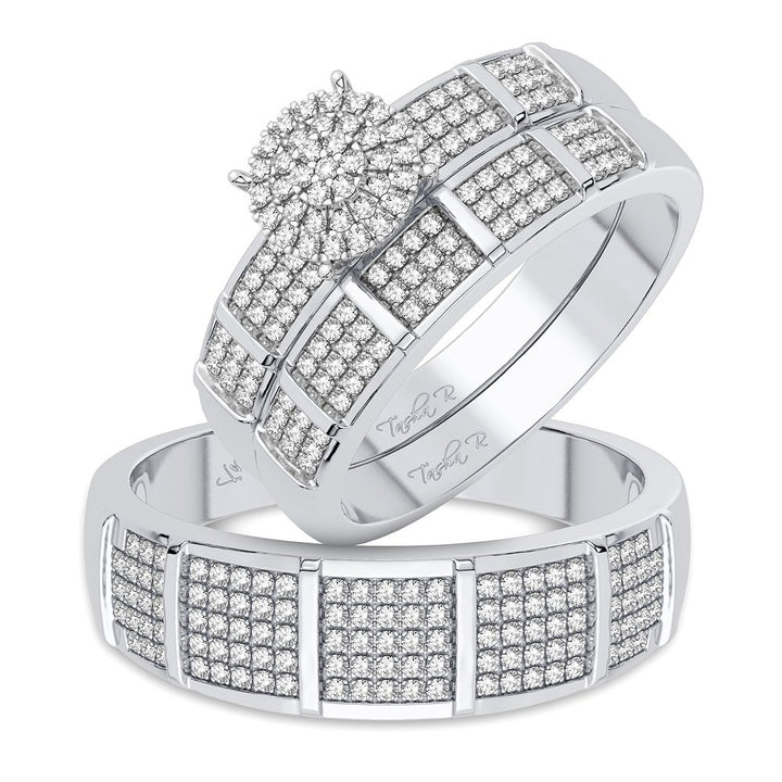 10k White Gold 0.50CT Lab Diamond Trio Wedding Ring Set