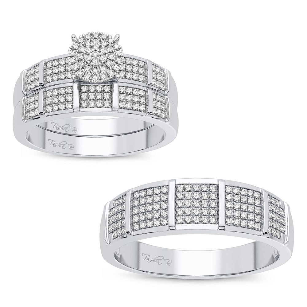 10k White Gold 0.50CT Lab Diamond Trio Wedding Ring Set