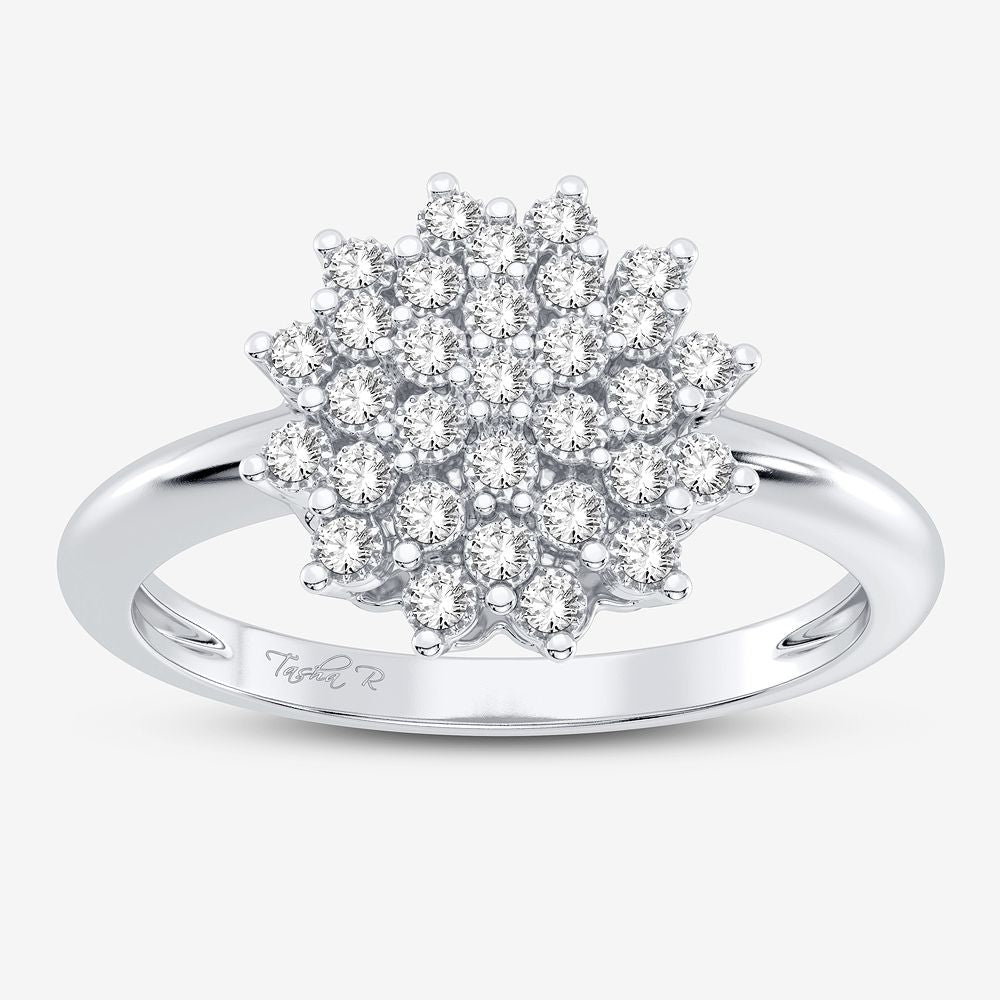 Chic 10k White Gold Lab Diamond Womens Fashion Ring