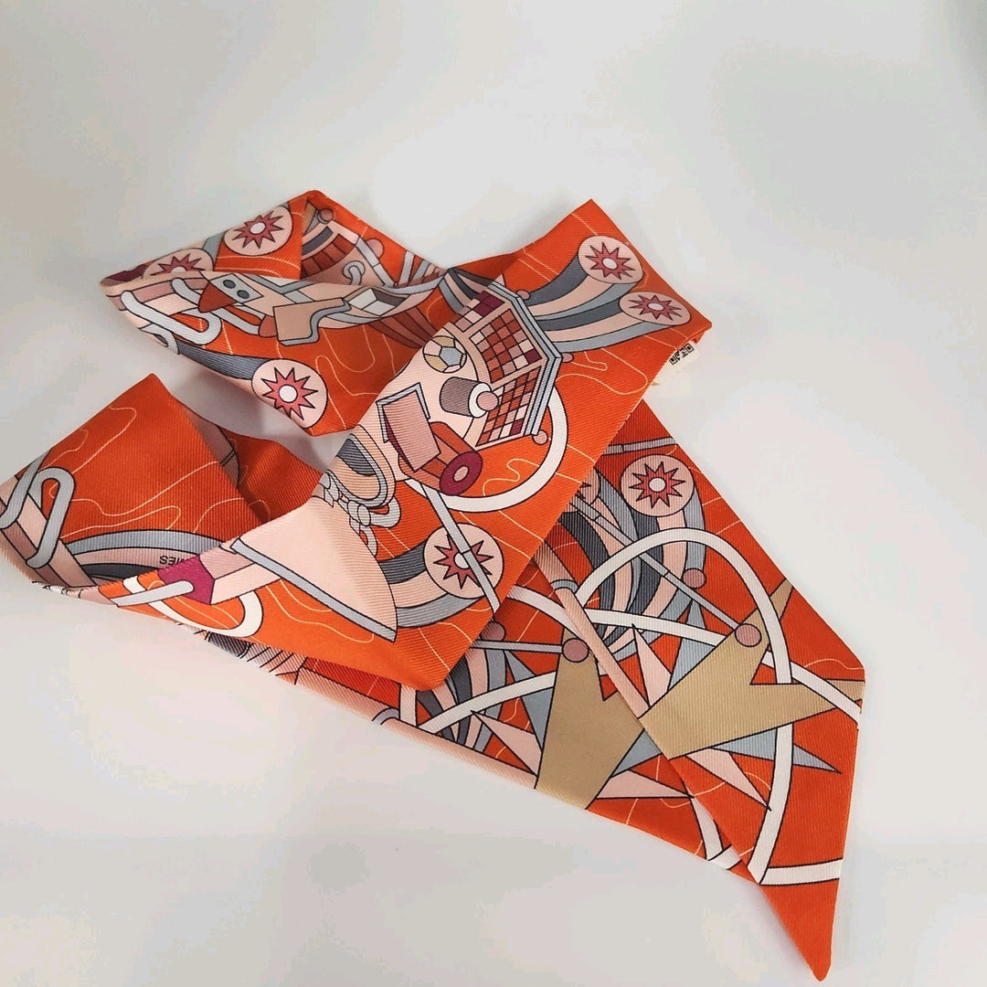 New Hermes Twilly Scarf 100% Silk Odyssey VE/Vermillion/Rose Color