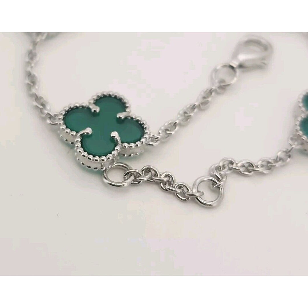 925 sterling silver Green Flowers Bracelet 7.5"