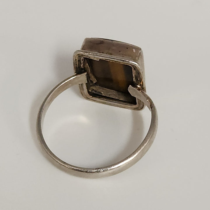 Handcrafted Sterling Silver Ring With Rectangular Tiger's Eye Cabochon