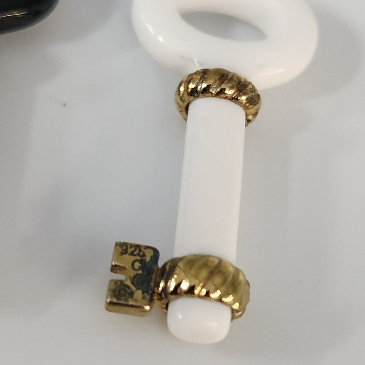 925 Sterling Silver Black And White enamel Key Pendant Set With Gold Tone...