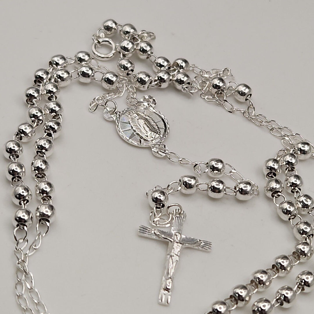 Beautiful 925 Sterling Silver Rosary 4MM Necklace 24"