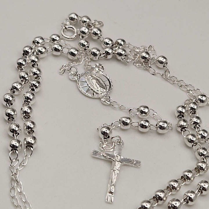 Beautiful 925 Sterling Silver Rosary 4MM Necklace 24"