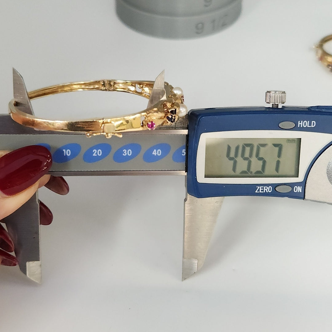 Set Of Antique 14k Yellow Gold Diamond,Pearls,Ruby &Sapphire Bangle Bracelets