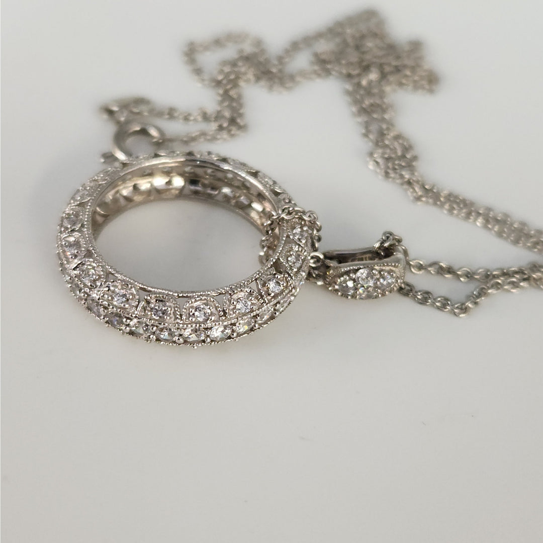 925 Sterling Silver CZ Halo Pendant Necklace 18"