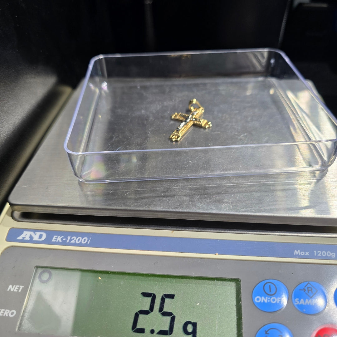 10K Two-Tone Gold Crucifix Cross Pendant INRI Jesus Charm 2.5g Religious Jewelry