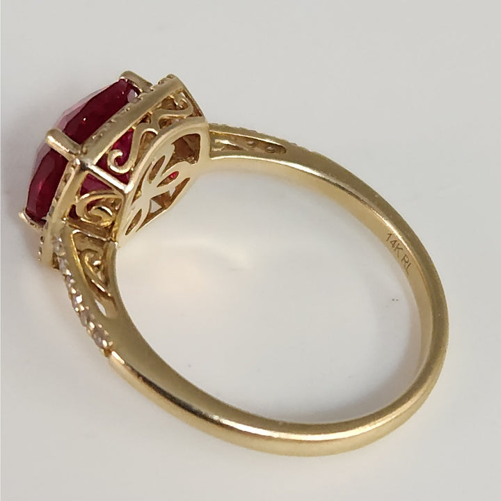 Vintage 14k Cushion Cut Ruby & Diamond Halo  Ring size 6.75