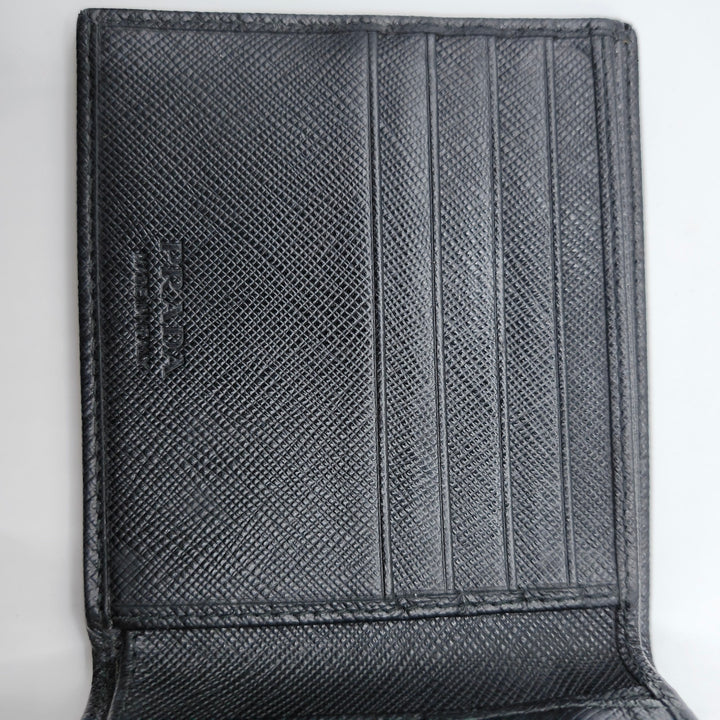 Prada Black Saffiano Leather Men's Bi-Fold Wallet w/ Box & Card