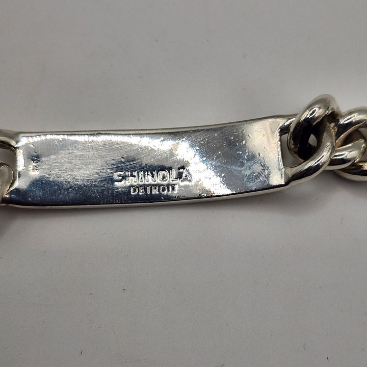 Shinola Detroit Bike Lock ID Bracelet Sterling Silver 925 w/ Wooden Box