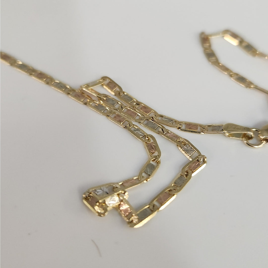 14K  Tri-Color Gold Diamond Cut Link  Necklace 24"