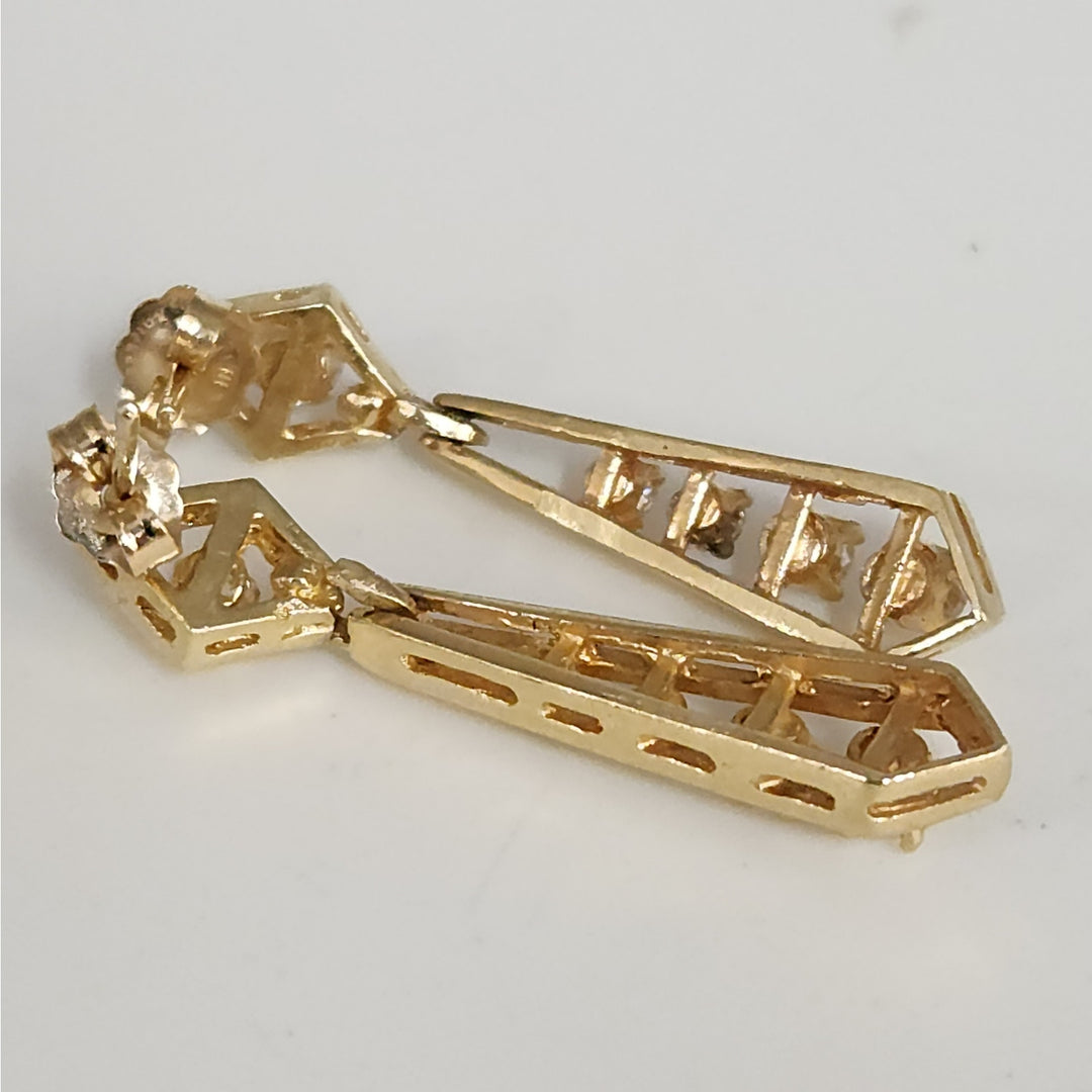Vintage Handmade 13K Yellow Gold Diamond Drop Earrings 1.4 CTW , 5.3 g
