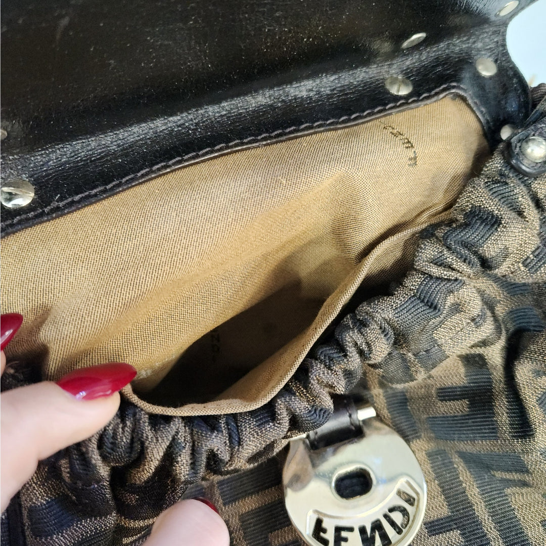 Vintage Fendi Zucca Monogram Top Handle HandBag With Gold Tone Turn Lock