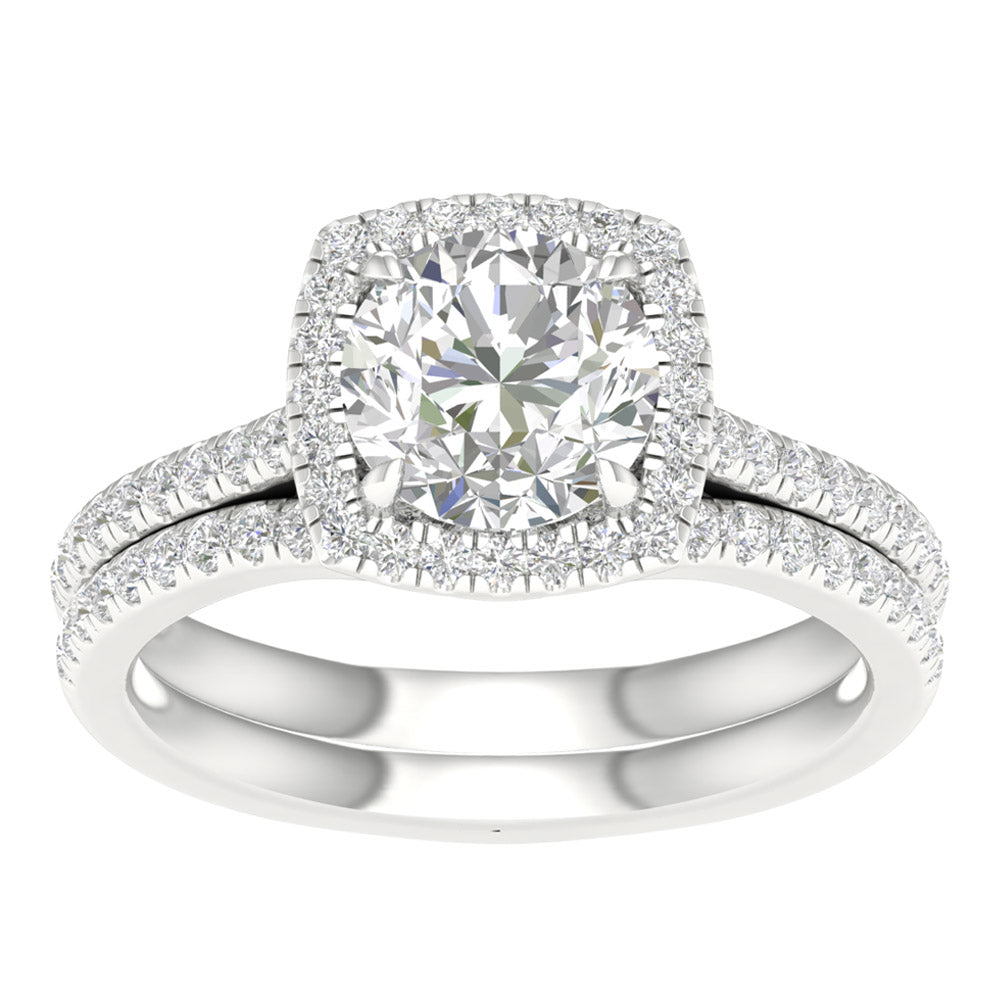 Certified 14K White Gold Lab Diamond Bridal Ring Set