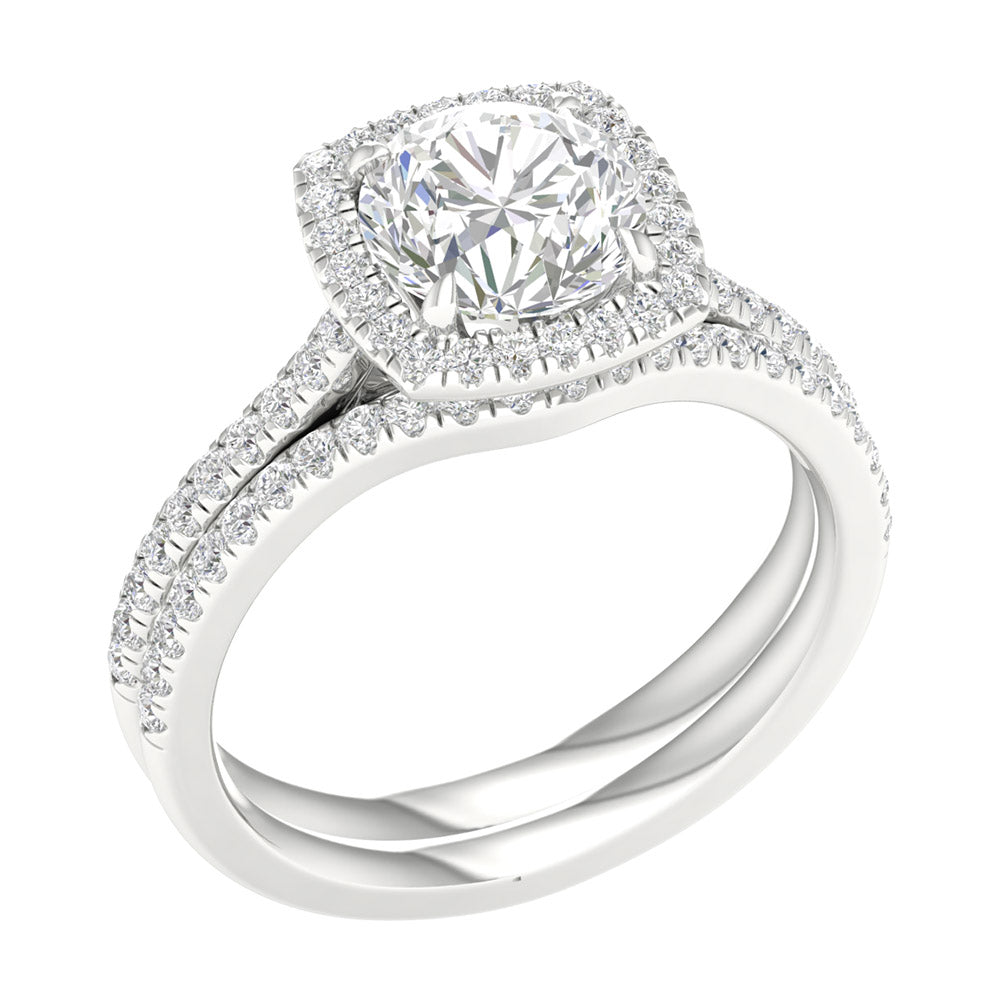 Certified 14K White Gold Lab Diamond Bridal Ring Set