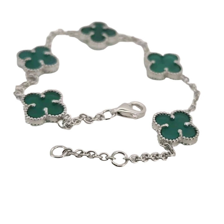 925 sterling silver Green Flowers Bracelet 7.5"