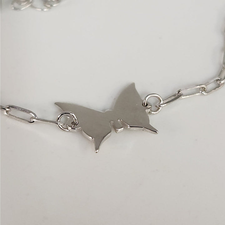 925 Sterling Silver Butterfly Charm Link Bracelet Adjustable Paperclip Chain 8"