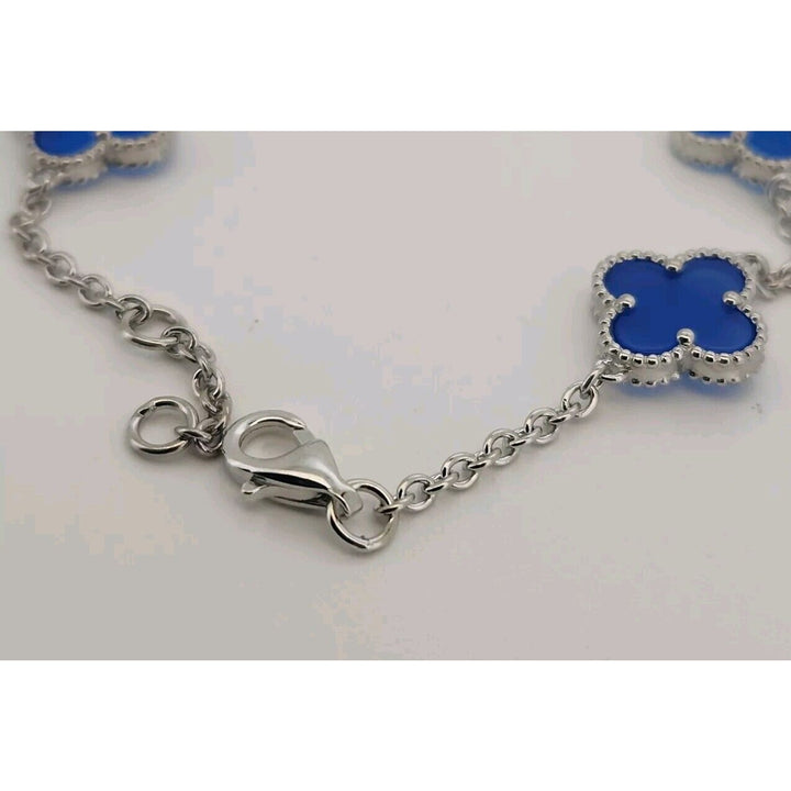 925 Sterling Silver Blue Flowers Bracelet 7.5"