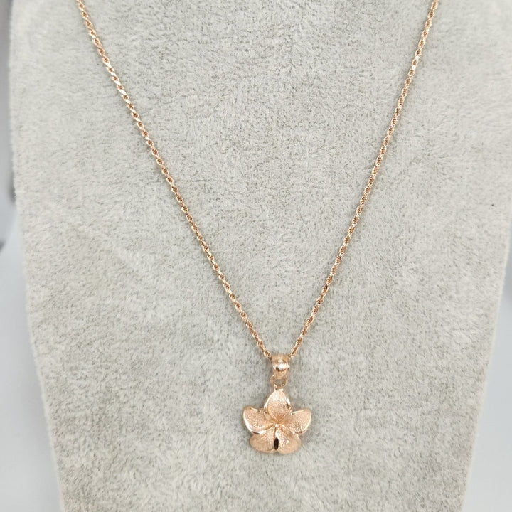 Vintage 14k Rose Gold Italy 18" Rope Necklace with Flower Pendant
