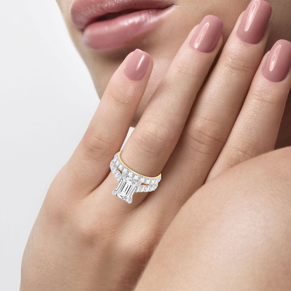 14K Yellow Gold 5CT Radiant Lab Diamond Bridal Ring