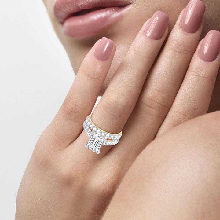 14K Yellow Gold 5CT Radiant Lab Diamond Bridal Ring