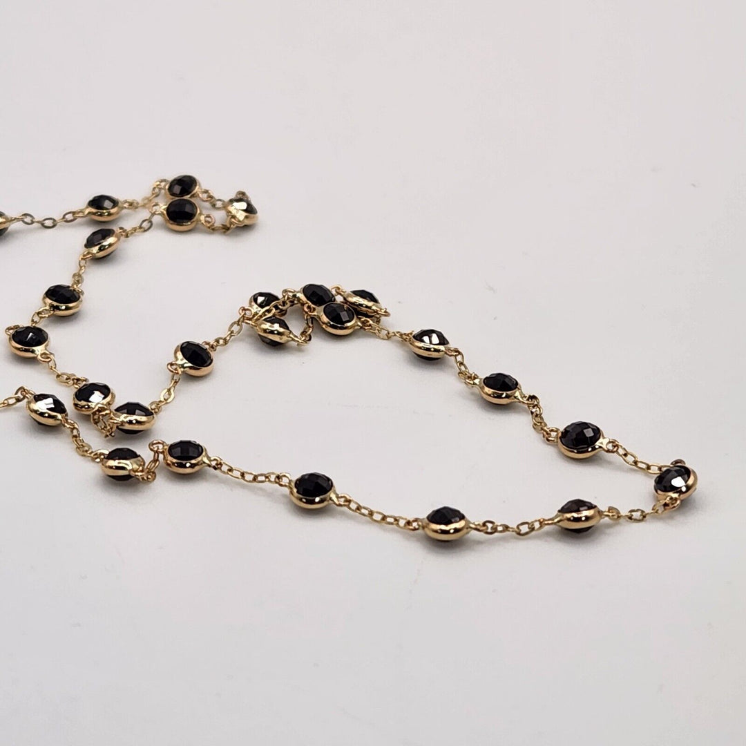 Stunning 14k Yellow Gold With Black Diamond Stones Chain Necklace 18"