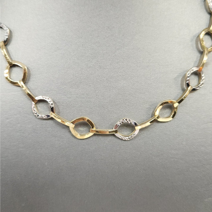 925 Sterling Silver Two Tone Gold & Silver Geometric Link Necklace 17"