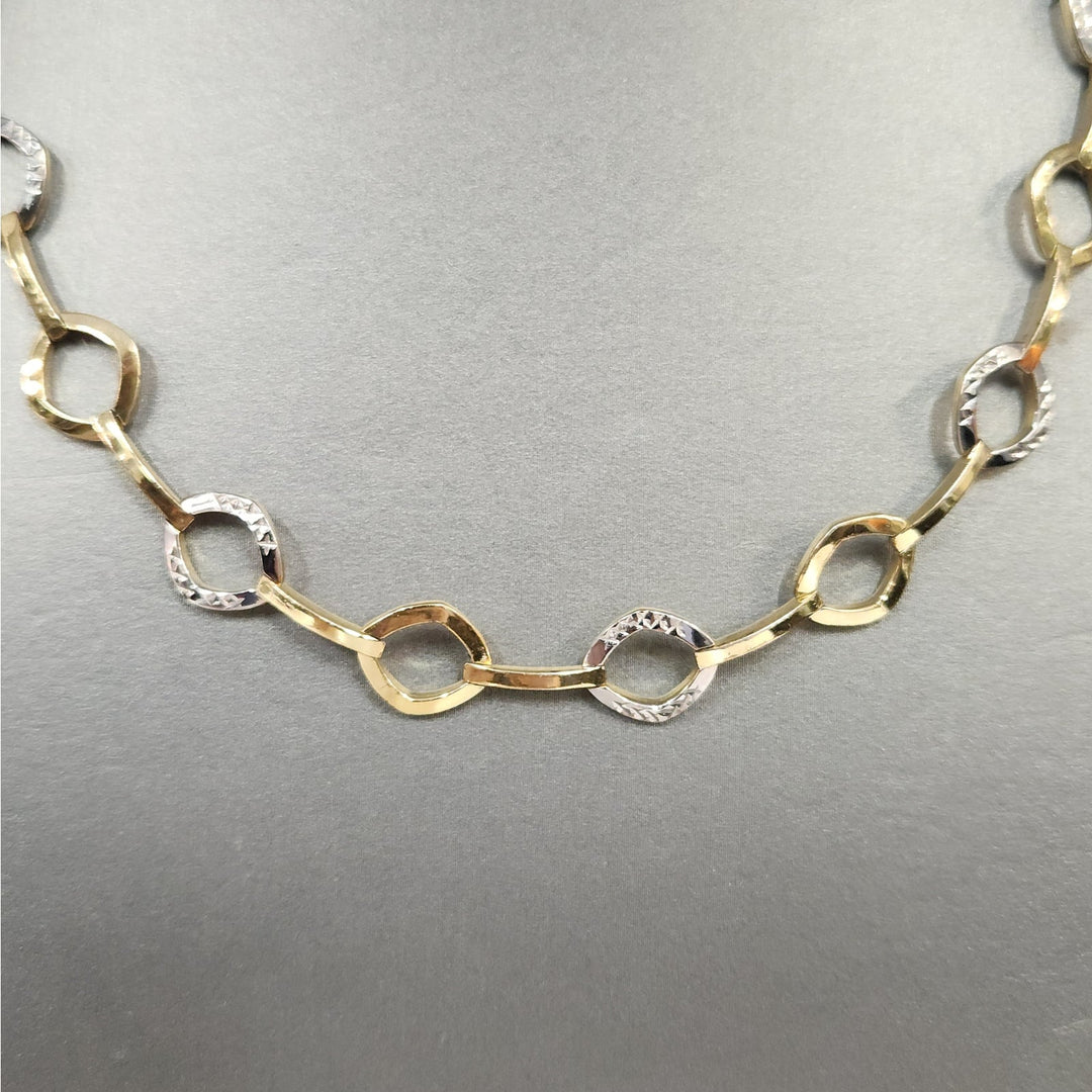 925 Sterling Silver Two Tone Gold & Silver Geometric Link Necklace 17"