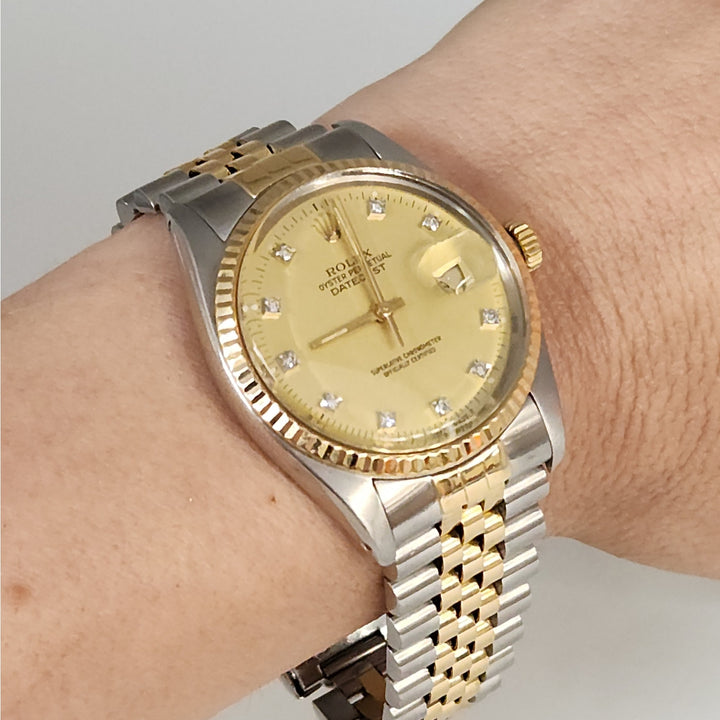 Rolex Datejust 36MM Two Tone 18k Yellow Gold & SS Bracelet Diamond Dial Watch