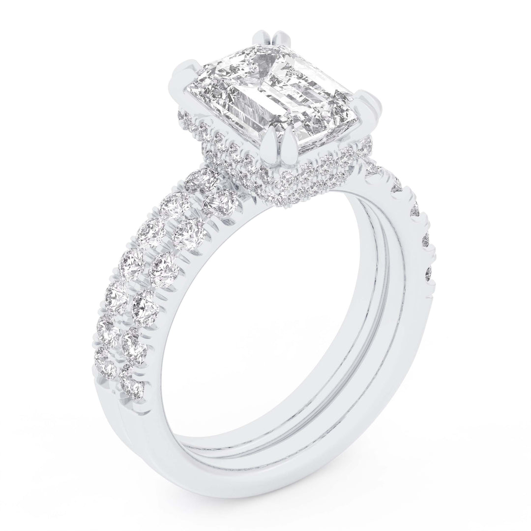 14K White Gold 4.46CT Lab Diamond Double Halo Bridal Set
