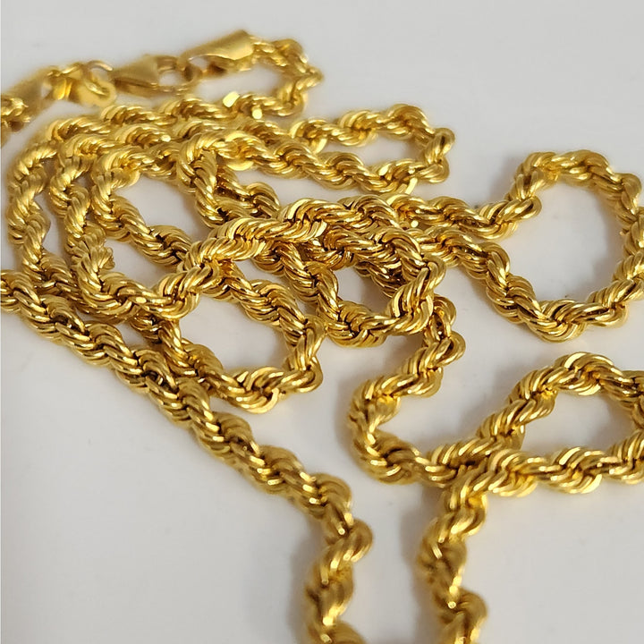 Beautiful 21k Yellow Gold Rope Chain Necklace 22"