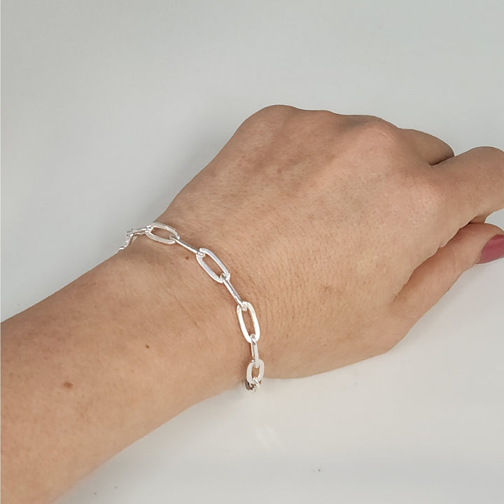 925 Sterling Silver Paperclip Link Bracelet 7"