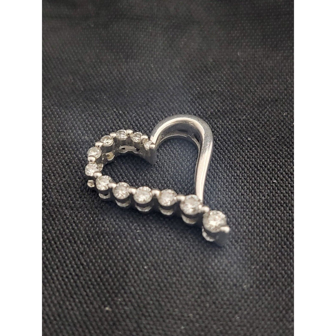 10k White Gold Half Diamond Open Heart Pendant